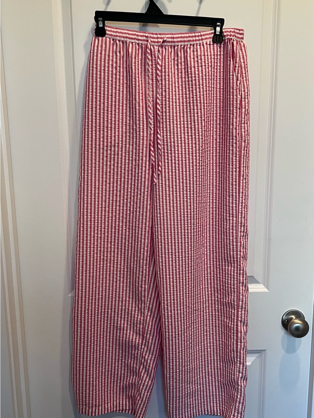 Mango Pink & White Wide-Leg Pants